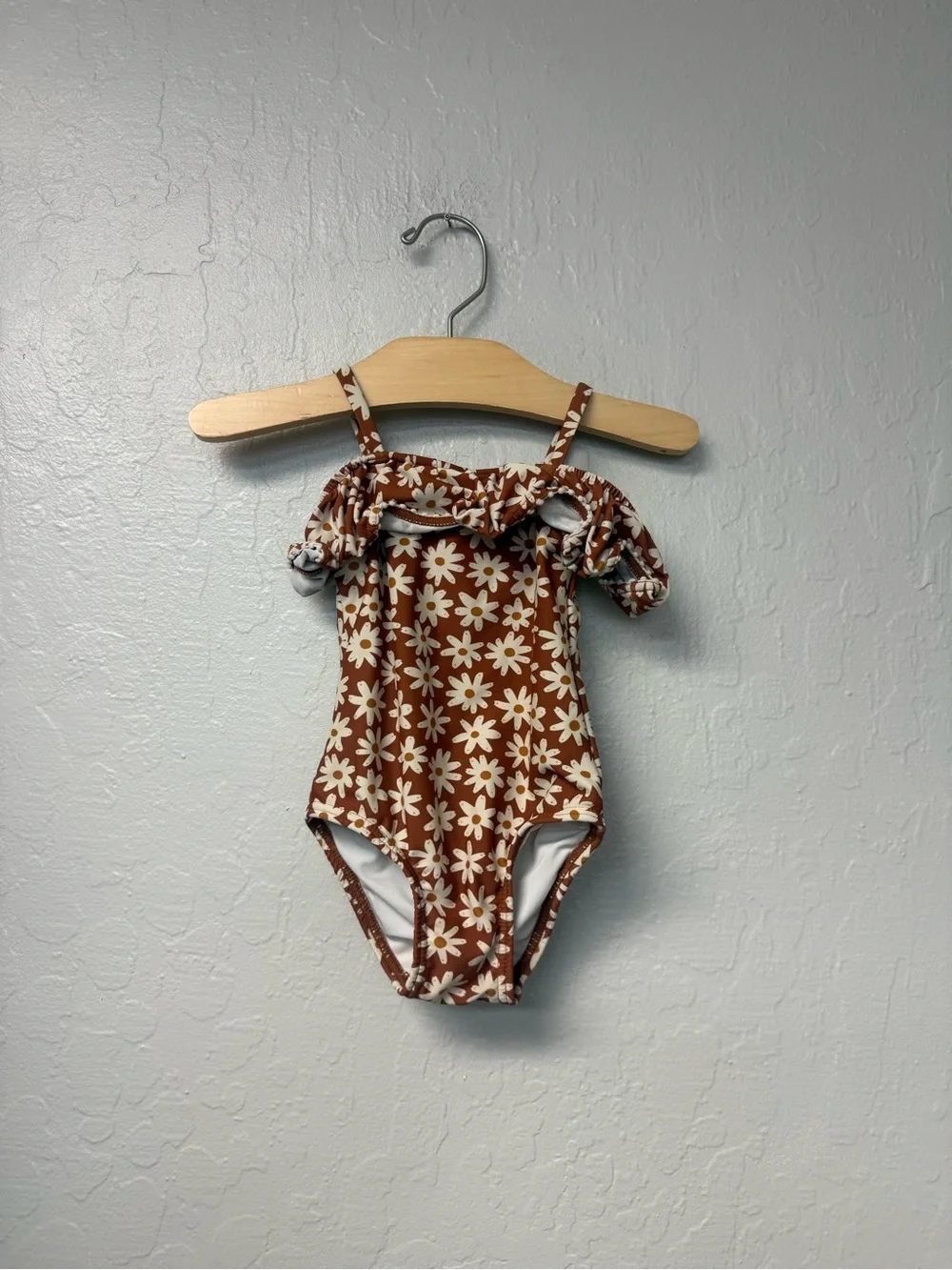 $26 ADD ON rylee + cru brown floral ruffle swimsuit one-piece 12-18M zara